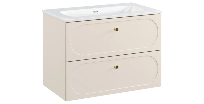 Ensemble meuble sous vasque cachemire et vasque encastrée blanche TORNADO 80cm