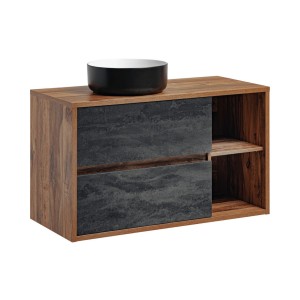 Ensemble GABI : meuble sous vasque et vasque à poser noire et blanche