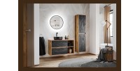 Ensemble GABI complet : meuble sous vasque, vasque à poser noire et blanche, colonne, miroir LED mis en situation
