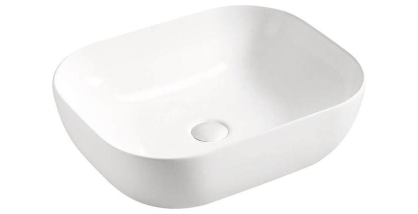 Vasque à poser blanche en céramique rectangulaire arrondie