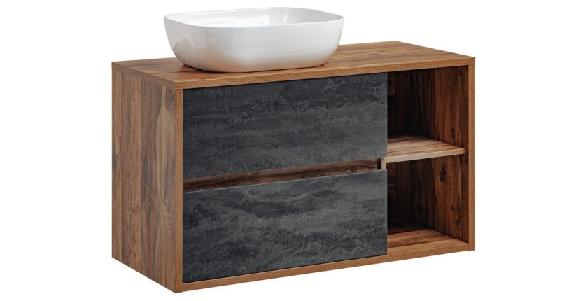 Ensemble GABI : meuble sous vasque et vasque à poser blanche rectangulaire arrondie