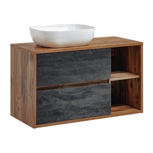 Ensemble GABI : meuble sous vasque et vasque à poser blanche rectangulaire arrondie