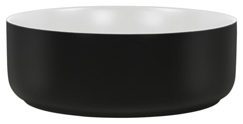 Vasque à poser ronde noire à l'extérieur et blanche à l'intérieur vu de face
