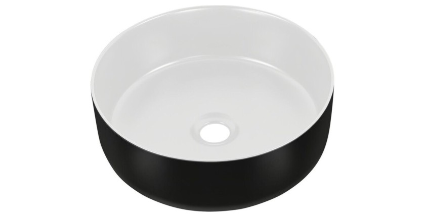 Vasque à poser ronde noire à l'extérieur et blanche à l'intérieur