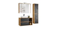 Ensemble GABI : meuble sous vasque, vasque rectangulaire, rangement avec miroirs, lampe LED et colonne de rangement