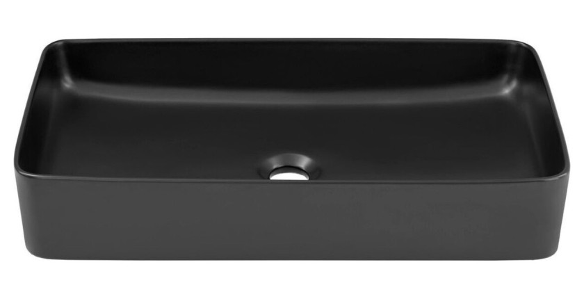 Vasque noire en céramique rectangulaire vue de face