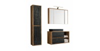 Ensemble GABI : meuble sous vasque, vasque à poser noire, rangement avec miroirs, LED, colonne de rangement