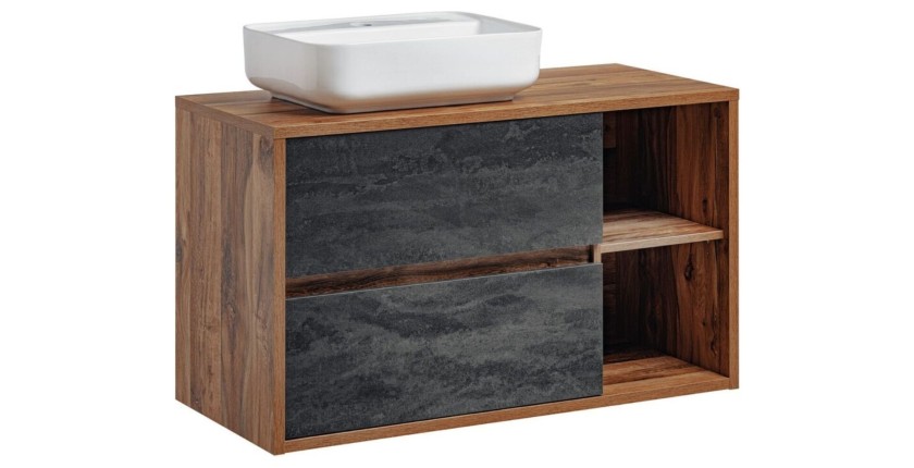 Ensemble GABI : meuble sous vasque et vasque à poser rectangulaire blanche