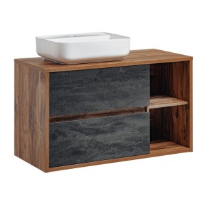 Ensemble GABI : meuble sous vasque et vasque à poser rectangulaire blanche