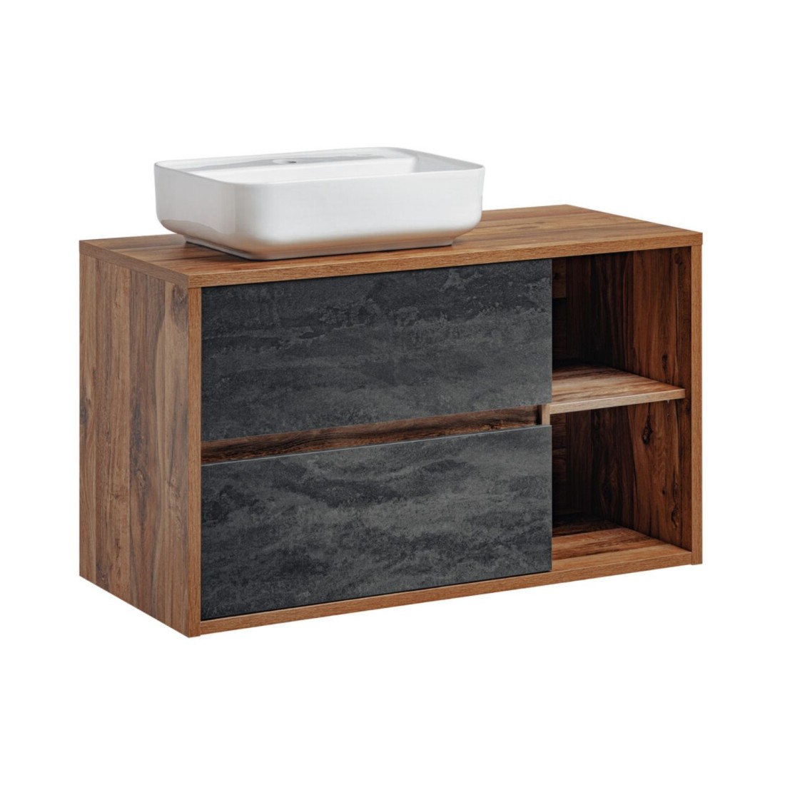 Ensemble GABI : meuble sous vasque et vasque à poser rectangulaire blanche