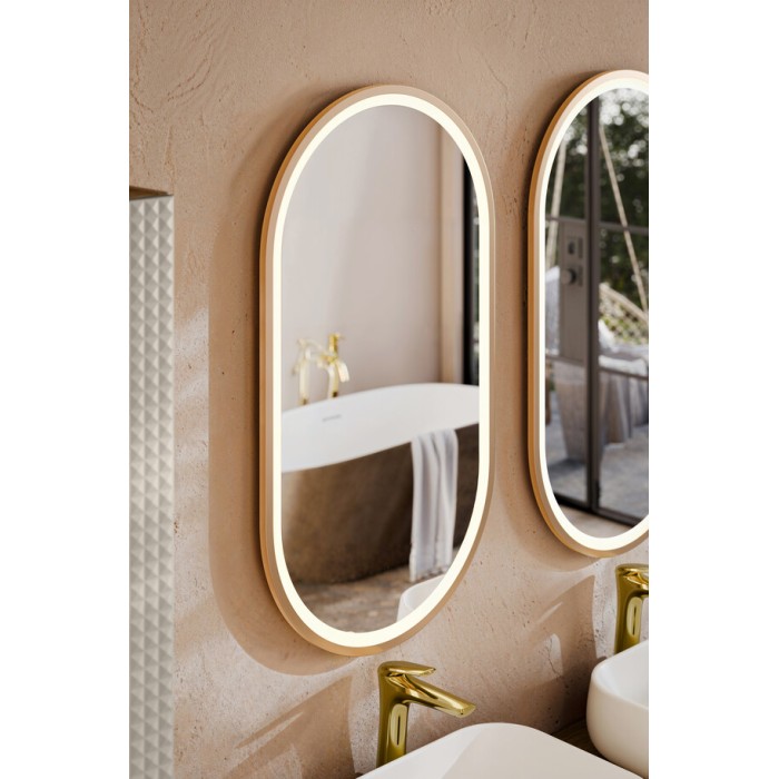 Espejo de baño LED dorado ovalado 90x50 cm diseño