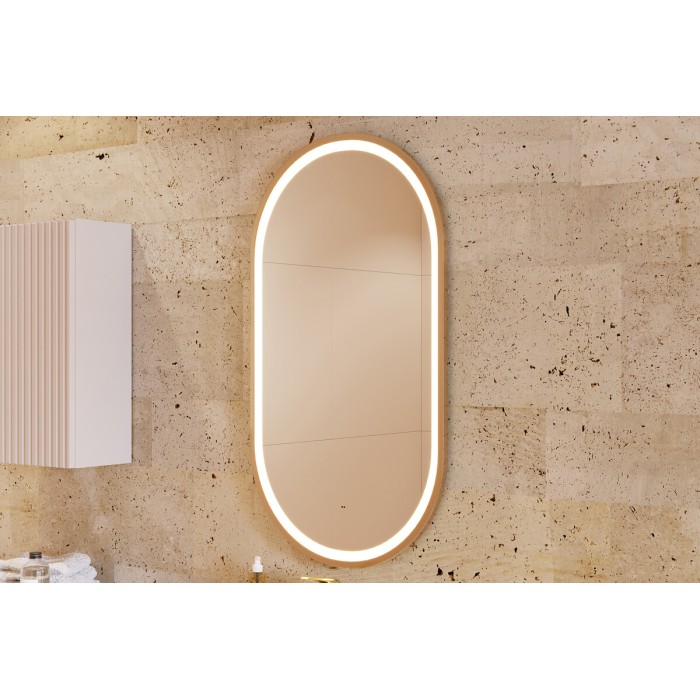 Espejo de baño LED dorado ovalado 90x50 cm diseño