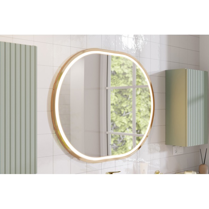 Espejo de baño LED dorado ovalado 90x70 cm diseño