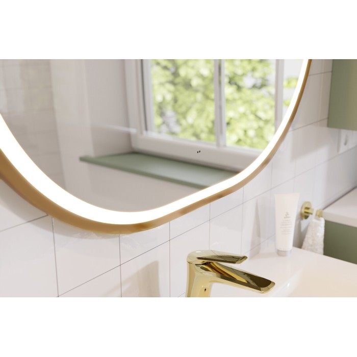 Espejo de baño LED dorado ovalado 90x70 cm diseño