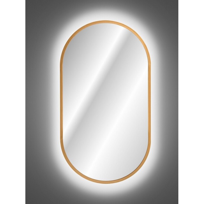 Espejo de baño LED dorado ovalado 90x50 cm ultra fino