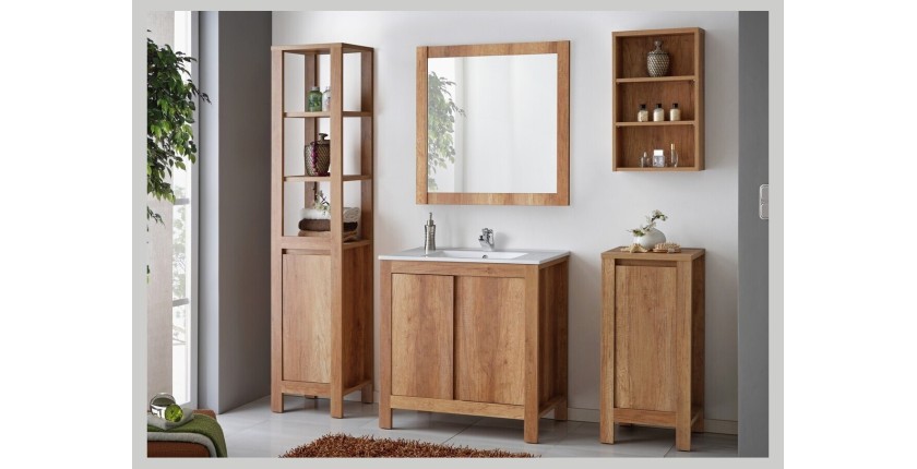 Spiegel Badezimmer Eiche quadratisch 80x80 cm schmaler Naturrahmen