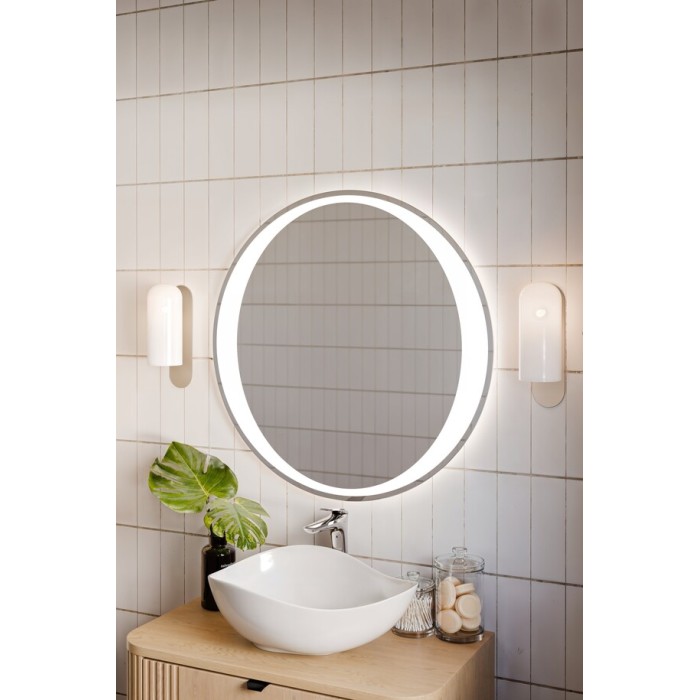 Espejo de baño LED redondo 80 cm con iluminación trasera blanca de diseño
