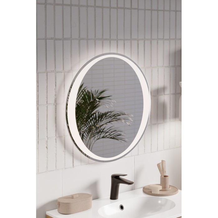 Espejo de baño LED redondo de 60 cm con retroiluminación blanca de diseño