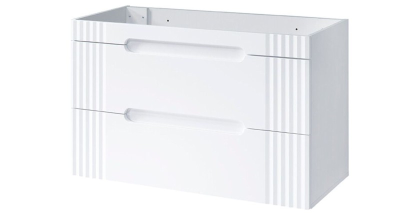 Set FIDJI: Waschtischunterschrank 100cm + Platte für Aufsatzwaschbecken + Füße + Aufsatzwaschbecken + Hochschrank + LED-Spiegel