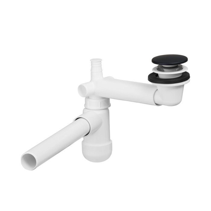 Sifón corto ahorrador de espacio con desagüe clic clac negro mate