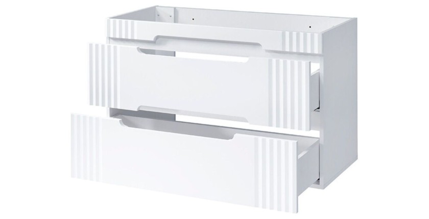 Badezimmer-Set FIDJI: Waschbeckenunterschrank 100cm + eingelassenes weißes Waschbecken + Siphon + Füße