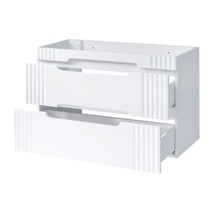 Badezimmer-Set FIDJI: Waschbeckenunterschrank 100cm + eingelassenes weißes Waschbecken + Siphon + Füße