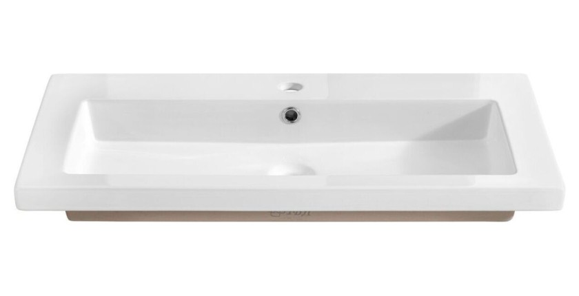 Badezimmer-Set FIDJI: Waschbeckenunterschrank 100cm + eingelassenes weißes Waschbecken + Siphon + Füße