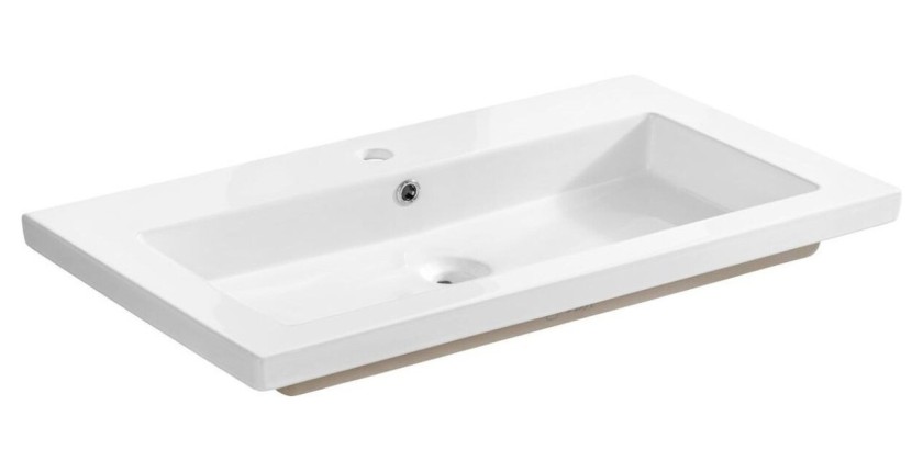 Badezimmer-Set FIDJI: Waschbeckenunterschrank 100cm + eingelassenes weißes Waschbecken + Siphon + Füße