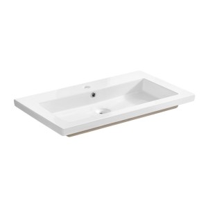 Badezimmer-Set FIDJI: Waschbeckenunterschrank 100cm + eingelassenes weißes Waschbecken + Siphon + Füße