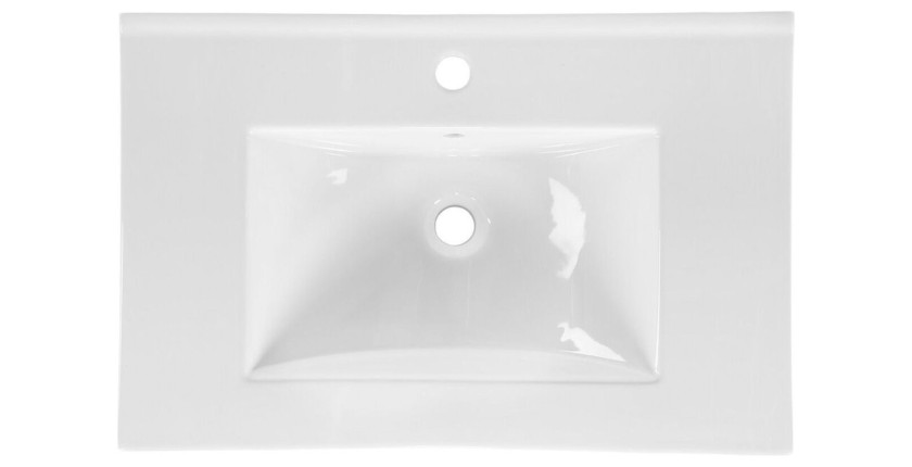 Set FIDJI: Waschbeckenunterschrank 80cm + eingebautes weißes Waschbecken + Siphon + Säule + LED-Spiegel + Füße