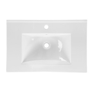 Set FIDJI: Waschbeckenunterschrank 80cm + eingebautes weißes Waschbecken + Siphon + Säule + LED-Spiegel + Füße