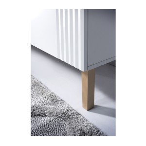 Set FIDJI: Unterschrank 120cm + Platte für Waschbecken + 2 asymmetrische Aufsatzwaschbecken in Marmoroptik + Füße