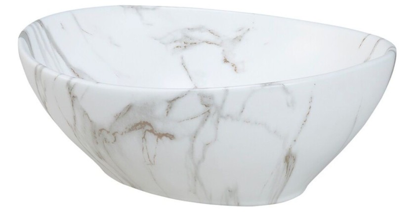 Badezimmer-Set FIDJI: Waschtischunterschrank 60 cm + Platte für Waschbecken + asymmetrisches ovales Aufsatzwaschbecken + Füße