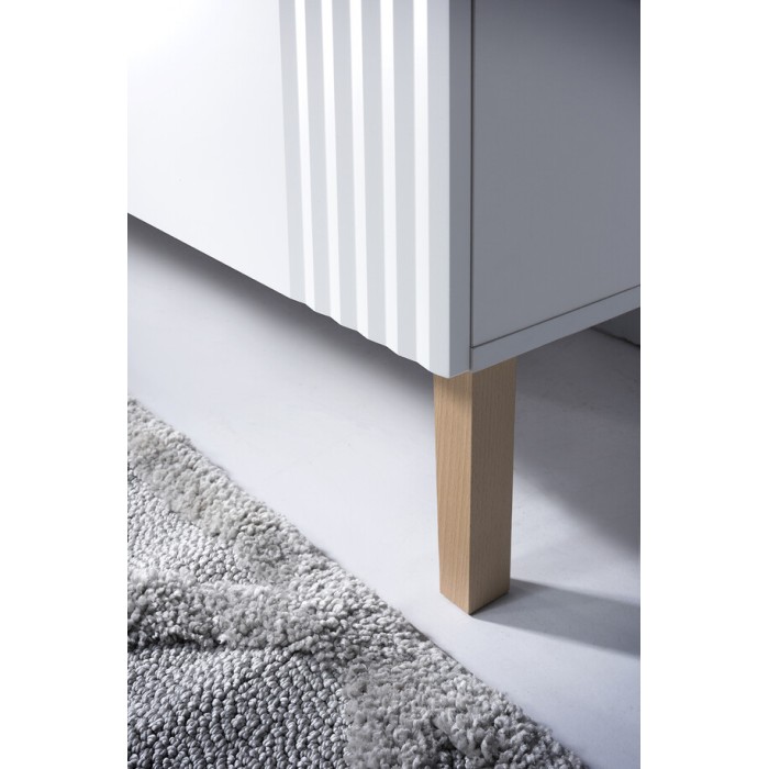 Badezimmer-Set FIDJI: Waschtischunterschrank 60 cm + Platte für Waschbecken + asymmetrisches ovales Aufsatzwaschbecken + Füße