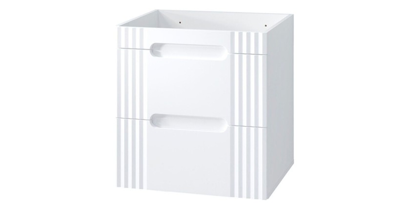 Set FIDJI: Waschbeckenunterschrank 60cm + Einbauwaschbecken weiß + Siphon + Spiegel + LED + Hochschrank