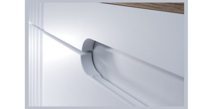 Set FIDJI: Waschbeckenunterschrank 60cm + Einbauwaschbecken weiß + Siphon + Spiegel + LED + Hochschrank