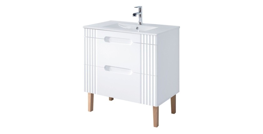 Badezimmer-Set FIDJI: Waschtischunterschrank 80cm + Einbauwaschbecken weiß + Siphon + Füße