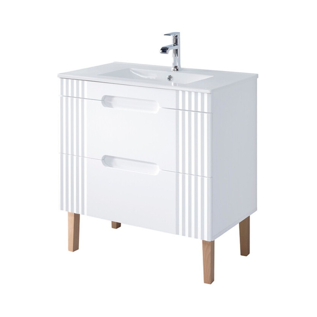 Badezimmer-Set FIDJI: Waschtischunterschrank 80cm + Einbauwaschbecken weiß + Siphon + Füße