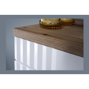 Set FIDJI: Unterschrank 120 cm + Platte für Waschbecken + 2 Aufsatzwaschbecken + Spiegel + 2 LED-Lampen + Hochschrank