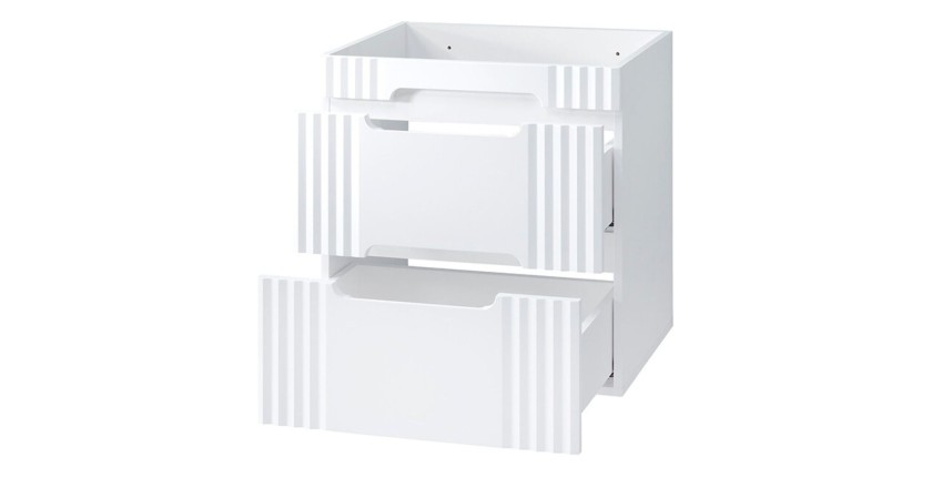 FIDJI Set: Unterschrank 60cm + asymmetrisches Aufsatzbecken in Marmoroptik + LED-Spiegel + Hochschrank + Füße