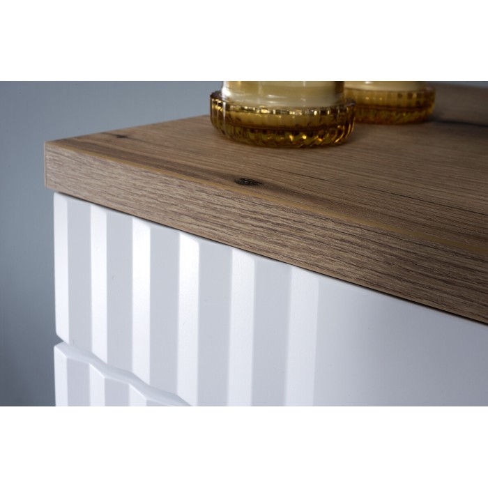 Conjunto FIDJI: mueble bajo lavabo de 80cm + encimera para lavabo + lavabo ovalado asimétrico de aspecto mármol + patas