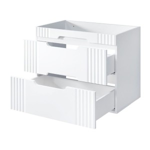 Set FIDJI: Waschtischunterschrank 80cm + Platte für Waschbecken + asymmetrisches ovales Aufsatzwaschbecken in Marmoroptik + Füße