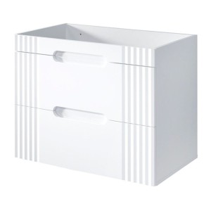 Set FIDJI: Waschtischunterschrank 80cm + Platte für Waschbecken + asymmetrisches ovales Aufsatzwaschbecken in Marmoroptik + Füße