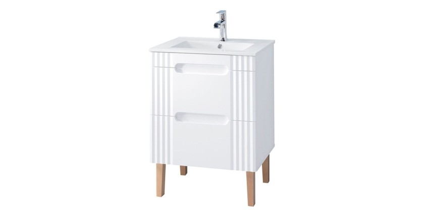 Fidschi Badezimmer-Set: Unterschrank 60cm + Einbauwaschbecken weiß + Siphon + Füße