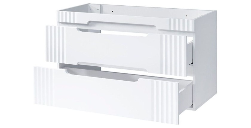 Badezimmer-Set FIDJI: Unterschrank 120cm + Doppelwaschbecken zum Einbauen + 2 Siphons + Füße