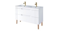 Badezimmer-Set FIDJI: Unterschrank 120cm + Doppelwaschbecken zum Einbauen + 2 Siphons + Füße