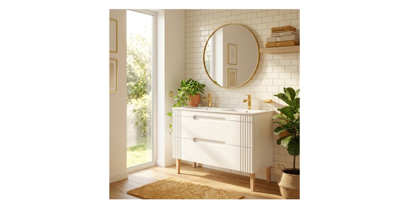 Badezimmer-Set FIDJI: Unterschrank 120cm + Doppelwaschbecken zum Einbauen + 2 Siphons + Füße