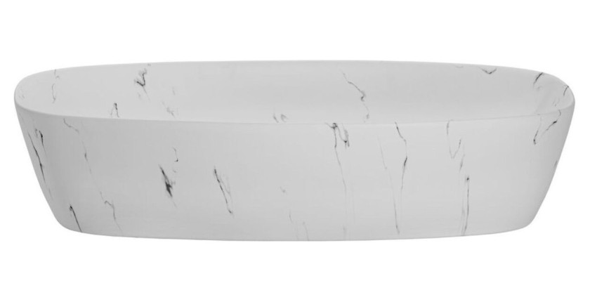 Badezimmer-Set FIDJI: Unterschrank 100cm + Platte für Waschbecken + ovales Aufsatzwaschbecken in Marmoroptik + Füße