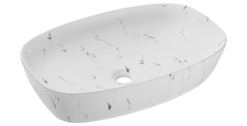 Badezimmer-Set FIDJI: Unterschrank 100cm + Platte für Waschbecken + ovales Aufsatzwaschbecken in Marmoroptik + Füße