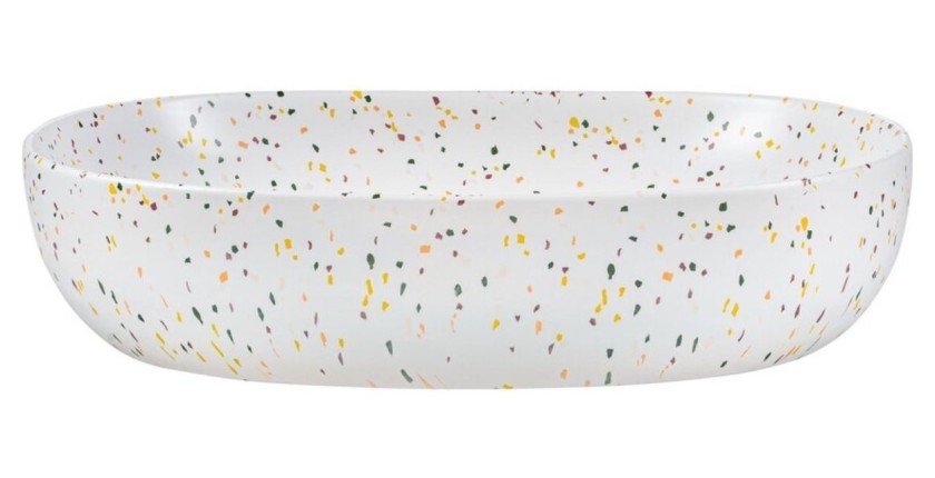 ICON-Set: Waschtischunterschrank 180cm mit sichtbaren Nischen + 2 ovale, gesprenkelte Aufsatzwaschbecken in Multicolor